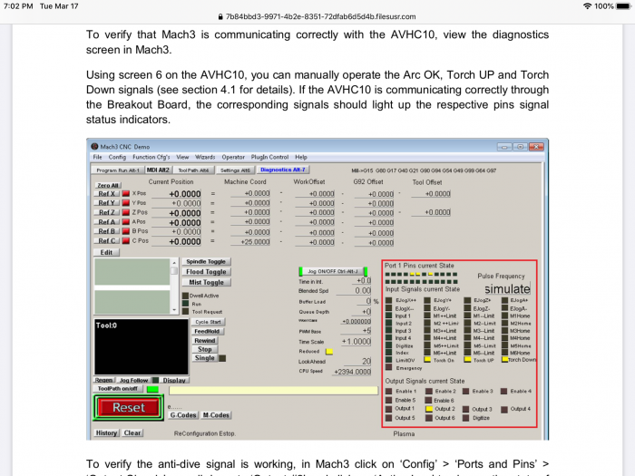 Mach3 Diagnostics Screen