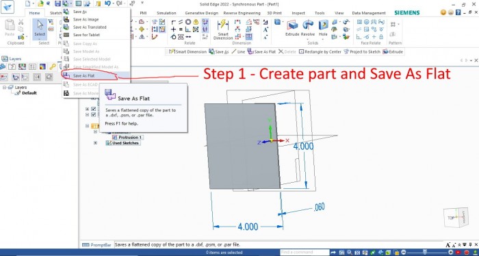 Solid Edge 2022 - create part and save as flat.jpg