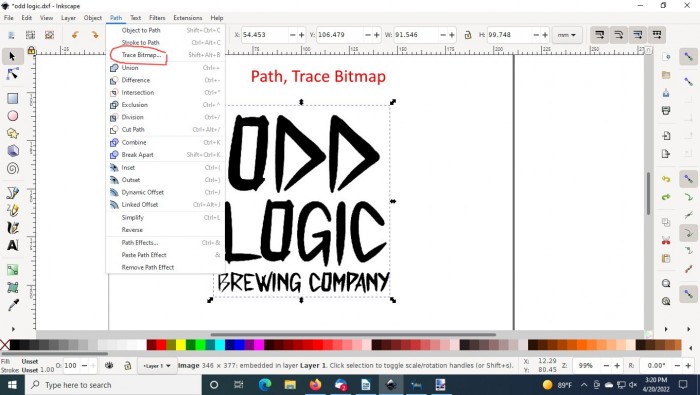 odd logic step 6 - Import to Inkscape and Path, Trace Bitmap.jpg